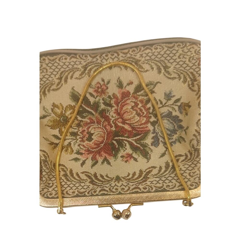 Vintage Floral Tapestry Purse Mid-Century Needlepoint Evening Bag Cottagecore - Picture 4 of 8